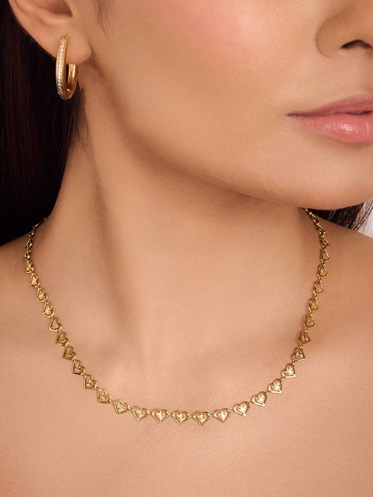 18K Gold Plated Heartlink Necklace Stainless Steel Waterproof & Anti-Tarnish : N2ASSS0G