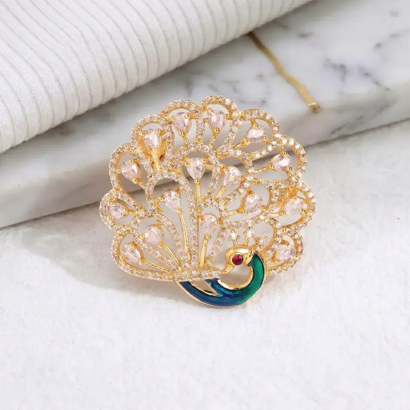 Cz Peacock Feather Brooch Pin For Women | Festive Glam : AD-006-IGWE-BROOCH
