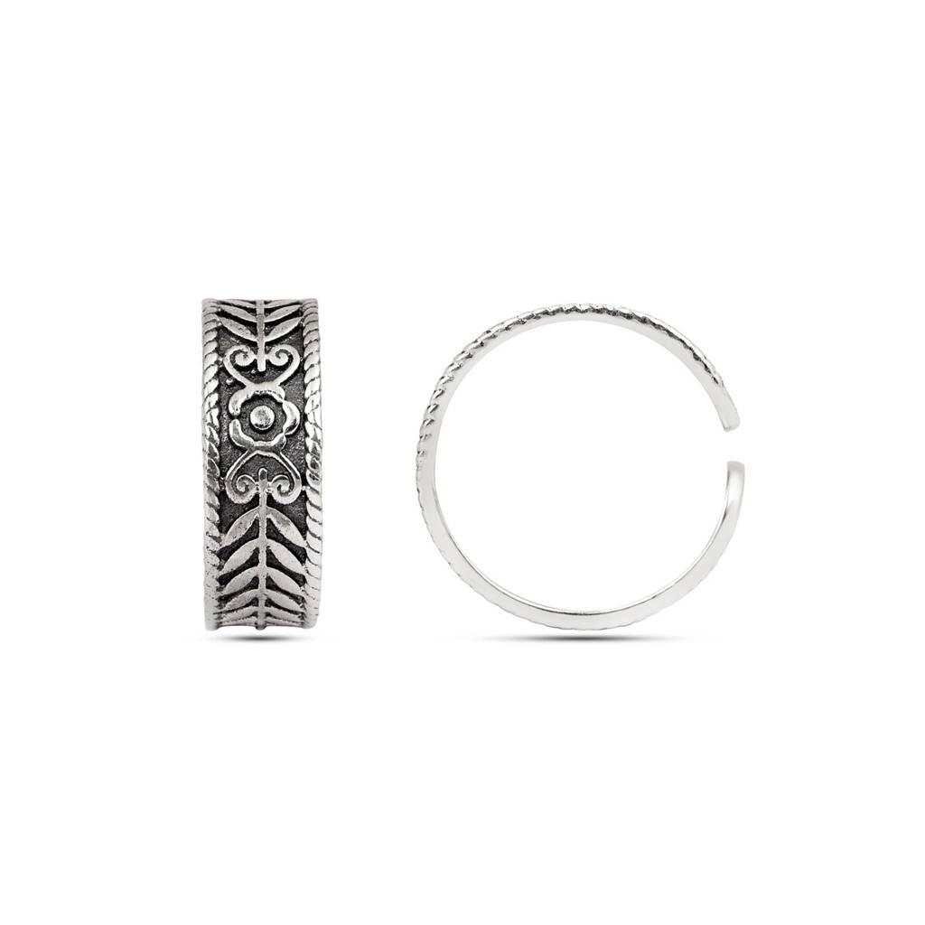 Floral Chevron Oxidized Toe Ring - Sterling Silver : TR00077