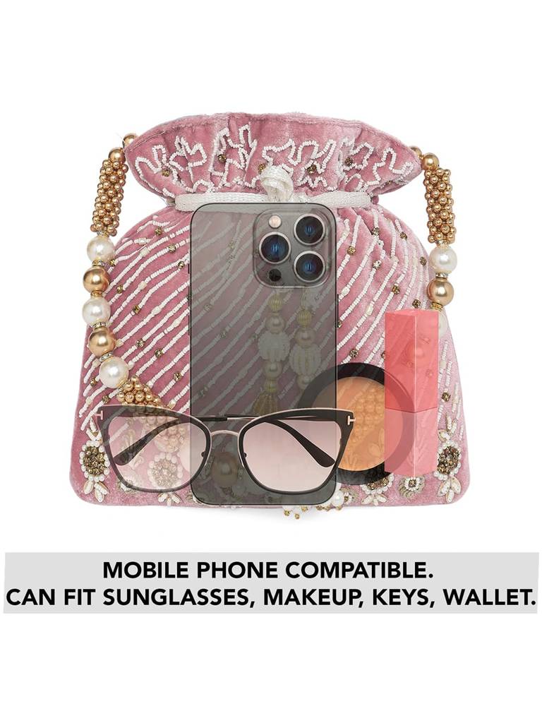 Pink Potli Purses For Women Handmade Evening Handbag Stylish Bridal Fashion Wristlet Bag For Girls (P133Pk) : P133PK