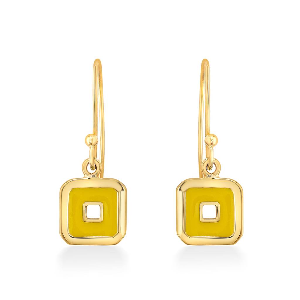 Yellow Squares 925 Sterling Silver Drop Earrings- Golden : NERYY00500111