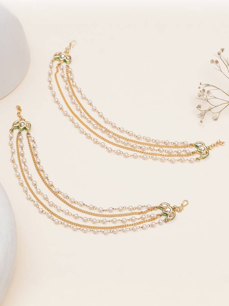 Kundan Pearl Multi-Layer Hair Chain : ACHC004