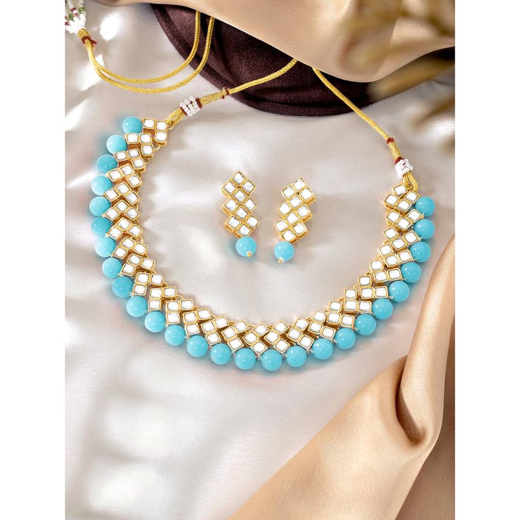 Gold Plated Indian Ethnic Kundan Pearl Fancy Bridal Traditional Choker Necklace Jewellery Set With Earrings For  : PF25N1018SB