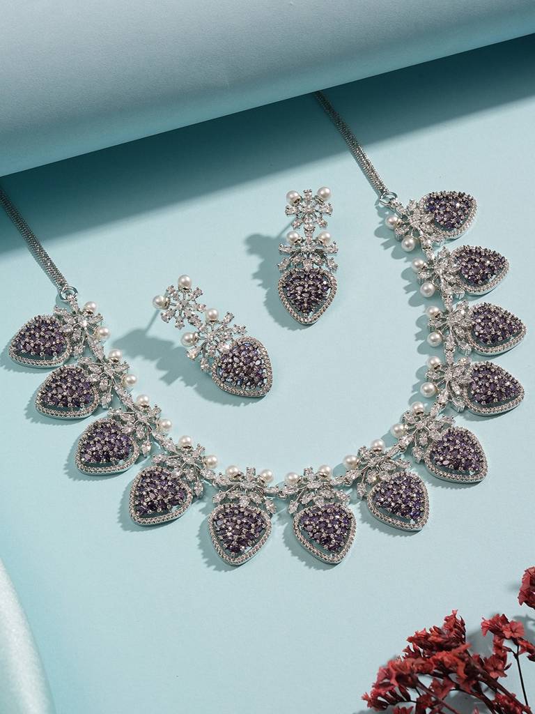 Antique Silver Plated Pearl Studded Cocktail Bridal Statement Jewellery Set : SJNK2993