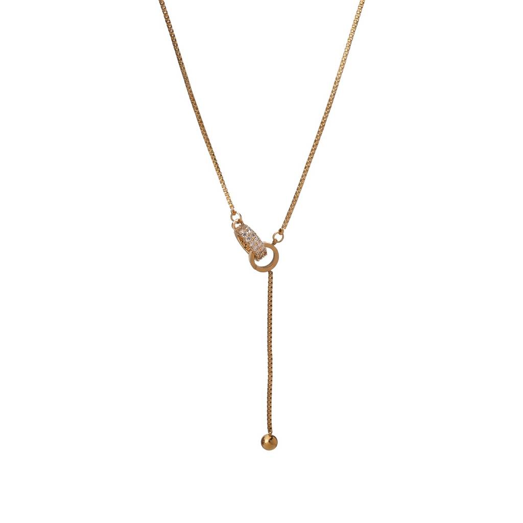 Minimal Ring Accent Ball Drop Lariat Necklace For Women - Waterproof & Anti-Tarnish : NK0584