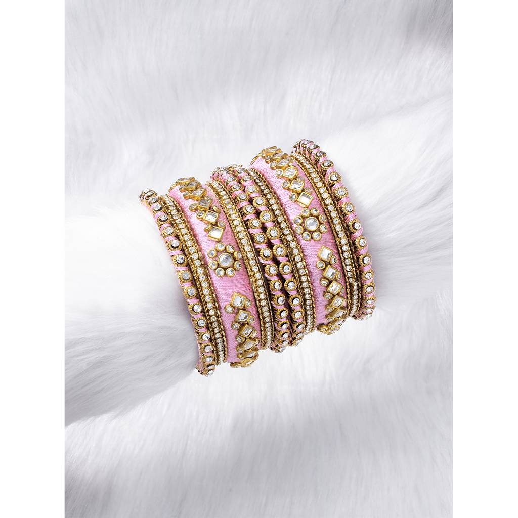 Peora Velvet Matching Fancy Silk Thread Chuda Bangle Set Navratri Gift For Women : PF51B46PKW