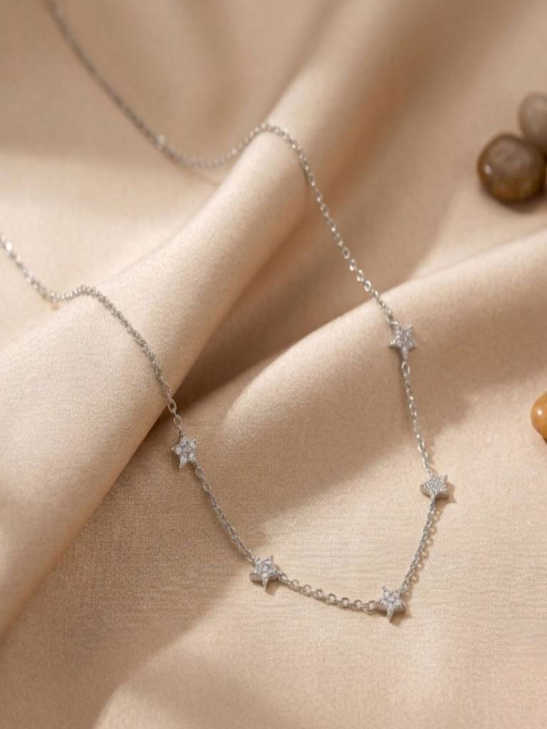 Thin Zircon Star Waterproof Anti-Tarnish Charm Necklace : ALL0726N2070S