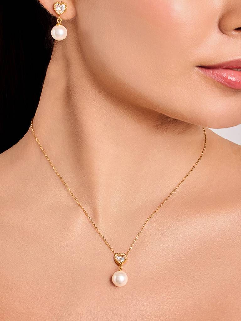 18K Gold Plated Heart Pearl Necklace Stainless Steel Waterproof & Anti-Tarnish : N15ASSS0G