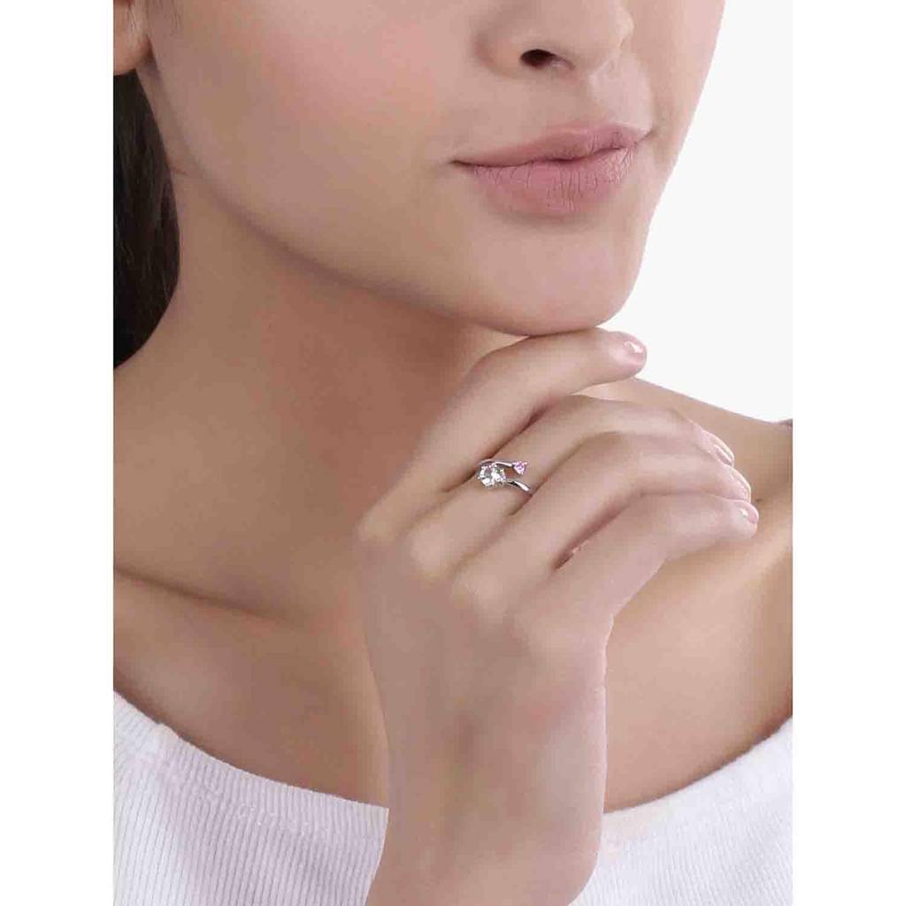 Silver Plated Trendy Elegant Solitaire Couple Rings For Lovers Anniversary Engagement Promise Jewellery For Men And  : PFCCR40
