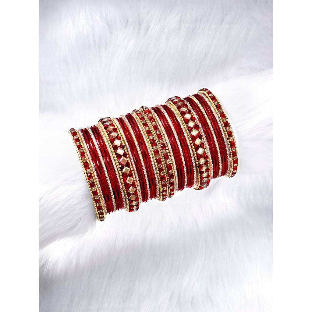 Diamond Metal Chuda Bangle Set Indian Traditional Bridal Wedding Fashion Jewellery For Women : PF51B36R