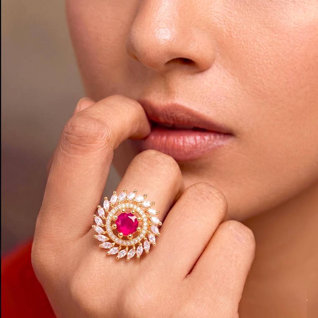 Ethnic Rani Gold Plated Adjustable Fancy Finger Ring For Women : PF04R14GRP