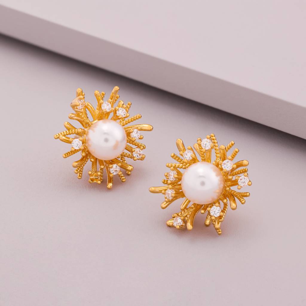 Pearl Gold - Plated Casual Wear Trendy Zircon Earring - 464517 : 464517