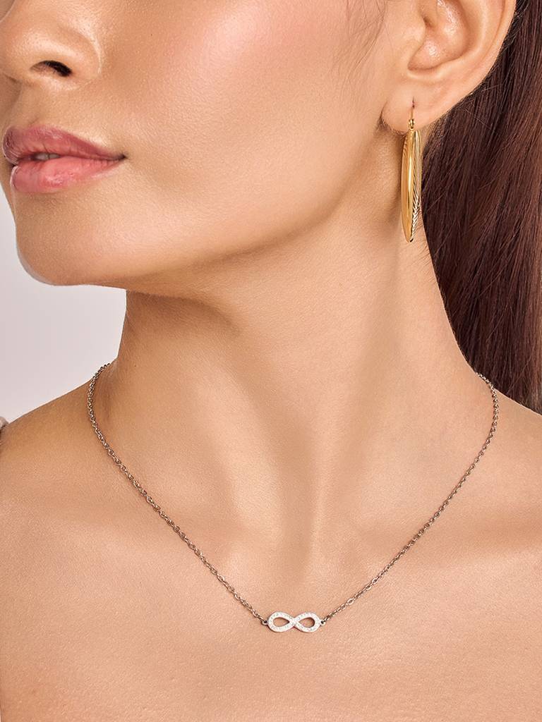 Rohdium Plated Infinity Necklace Stainless Steel Waterproof & Anti-Tarnish : N13ASSS0S