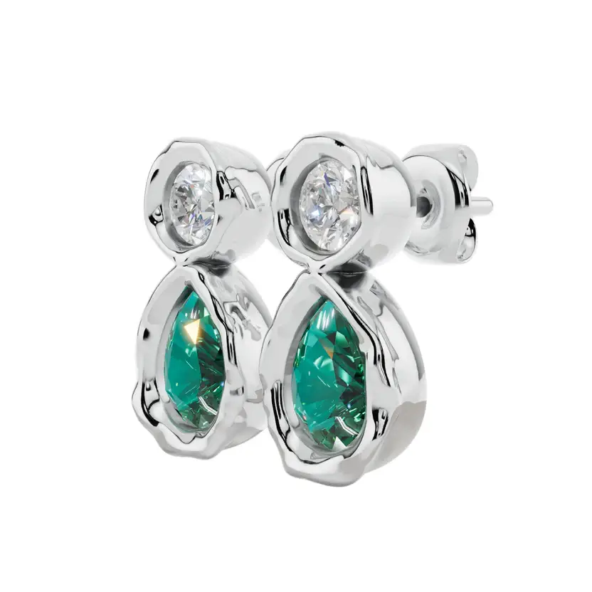 Emerald Orb Semi Silver Earrings : VFL02-S-SM