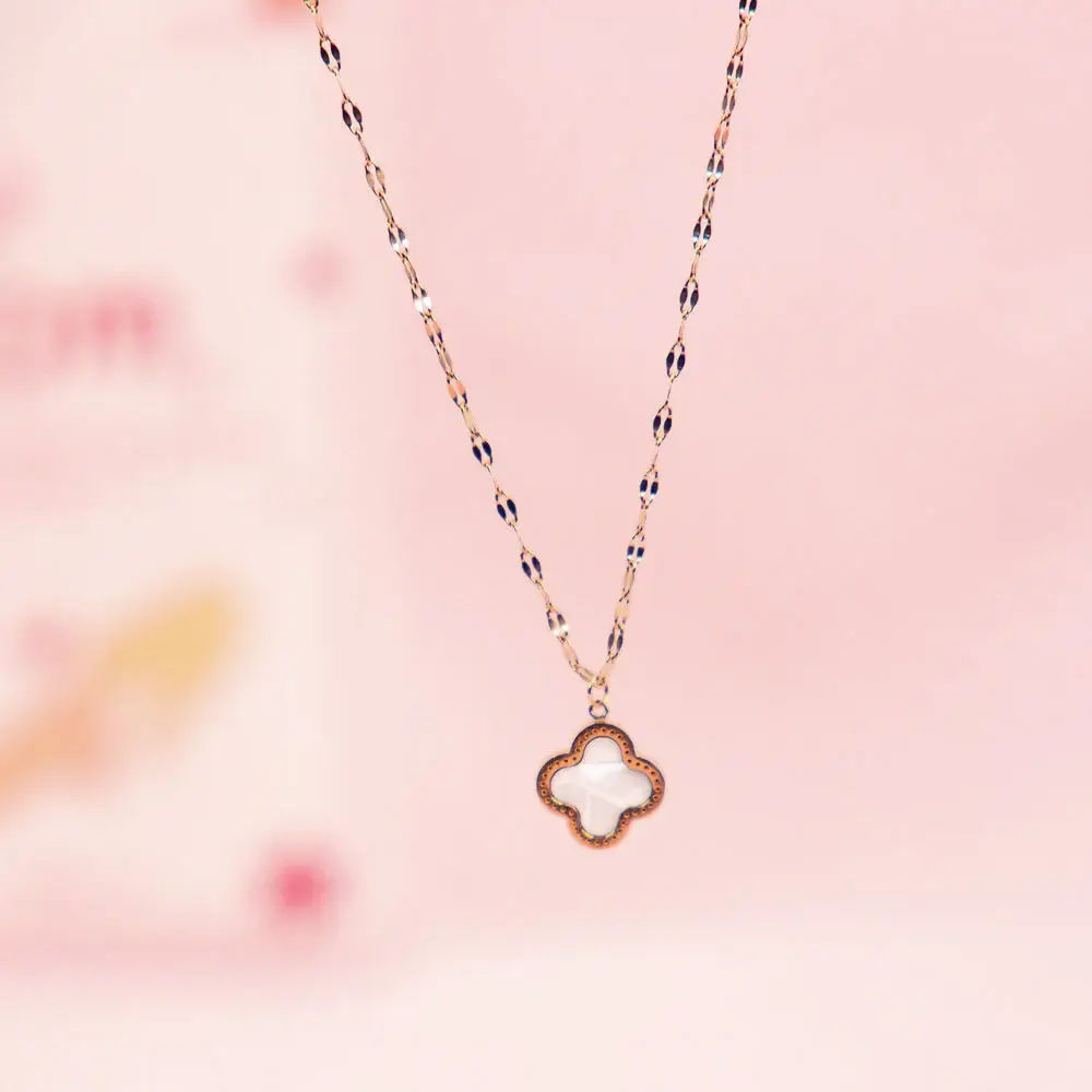 Heart Charm Bracelet With Clover Necklace & Ring Set For Mothers : BNRC-267-G-1