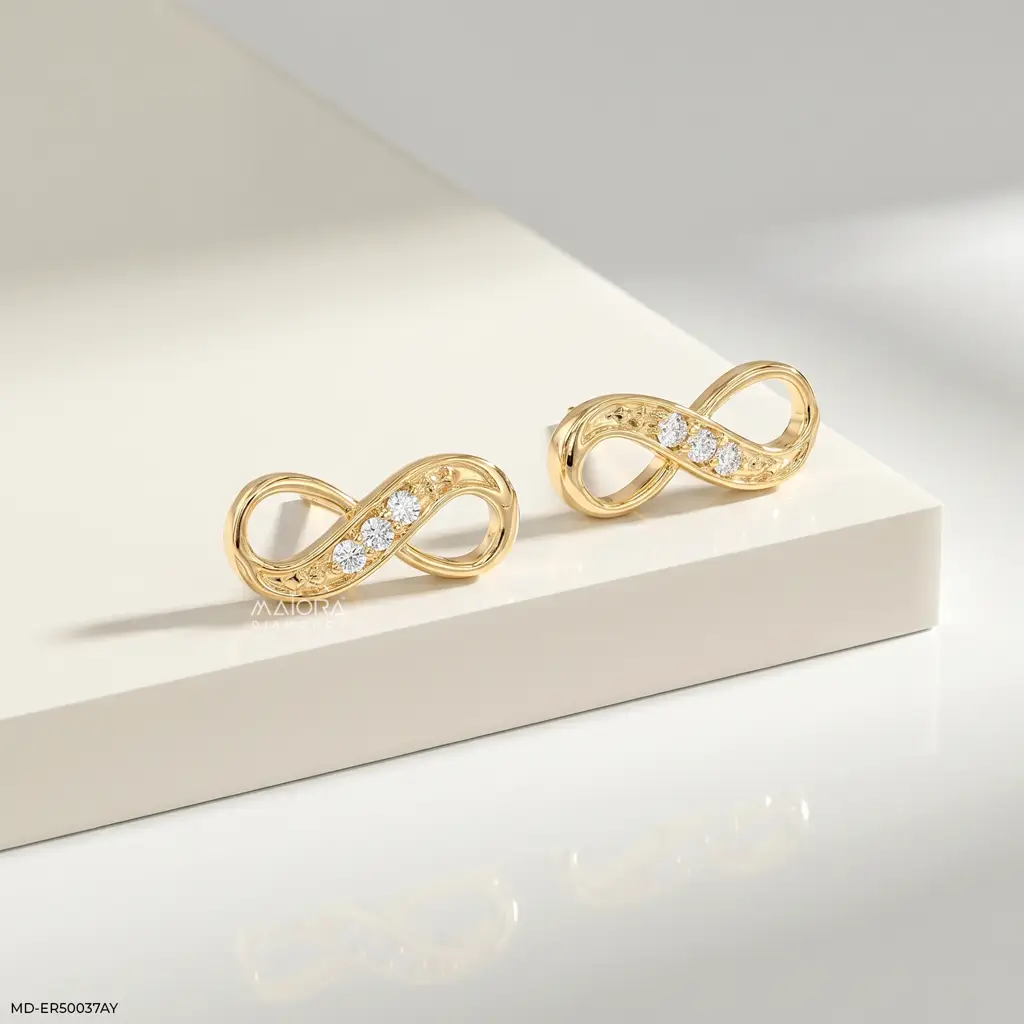 925 Sterling Silver Lab-Grown Diamond Infinity Stud Earrings 18K Yellow Gold Plated : MD-ER50037AY