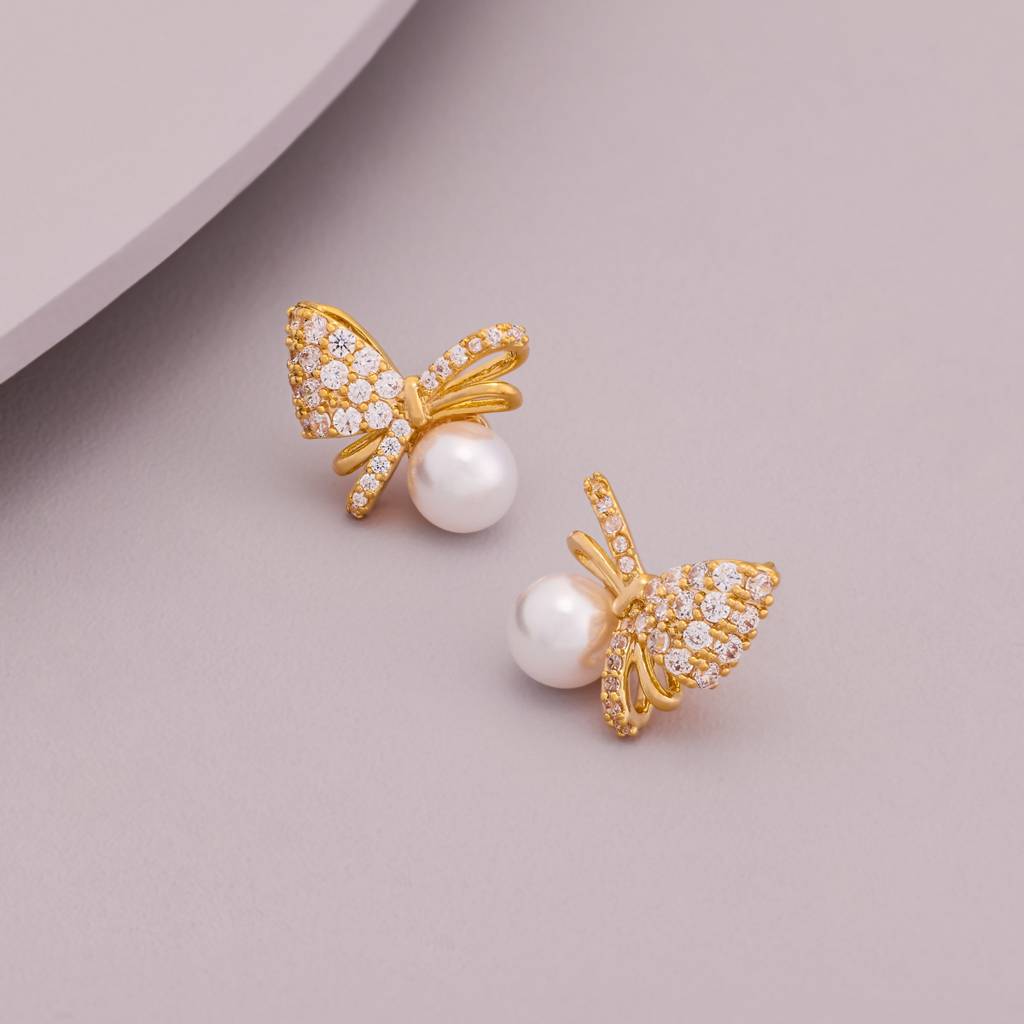 Pearl Gold - Plated Casual Wear Trendy Zircon Earring - 464507 : 464507