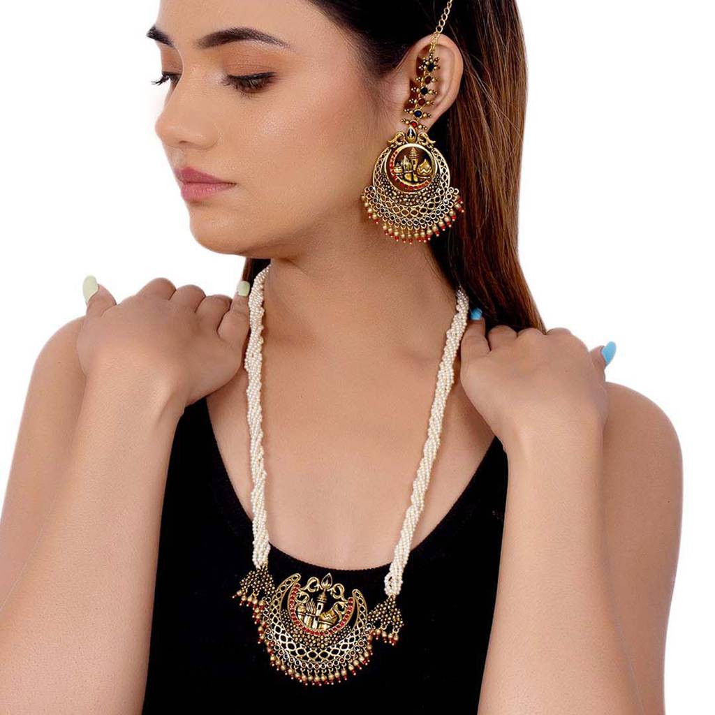 Arabian Nights Crescent Moon Antique Gold Necklace Set : 8905124424478