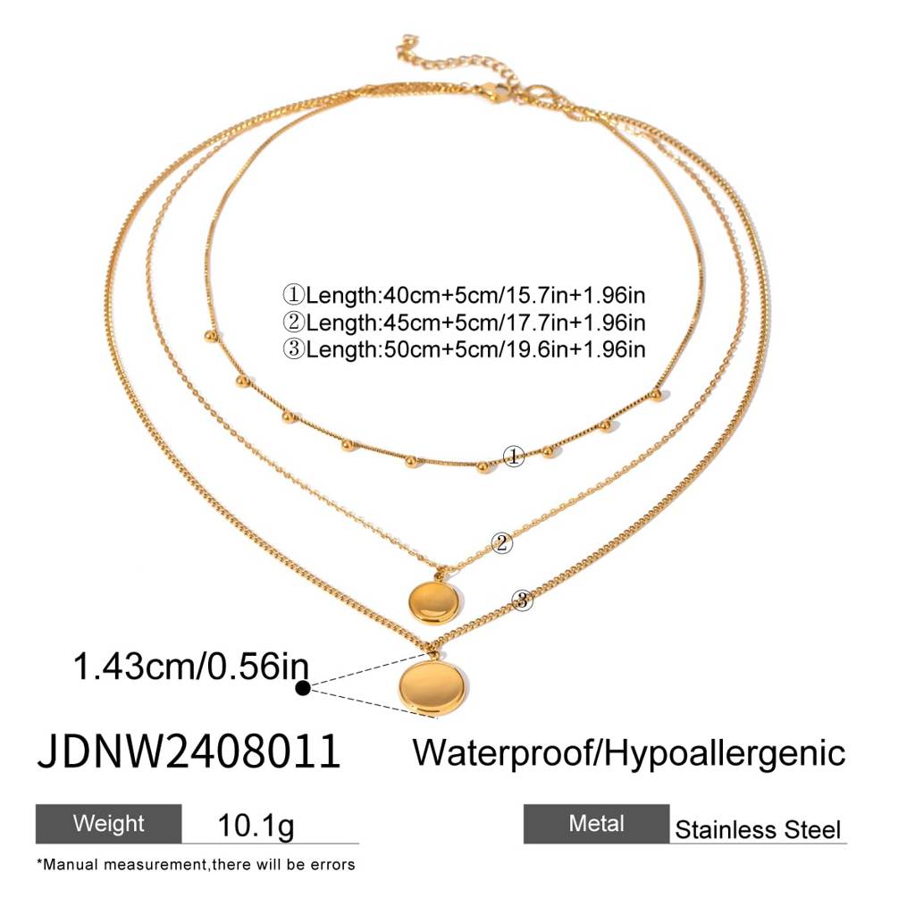 Golden Stainless Steel Layered Necklace For Women | Premium Elegant Multi-Layer Chain With Minimal Disc Pendants | : NW2408011