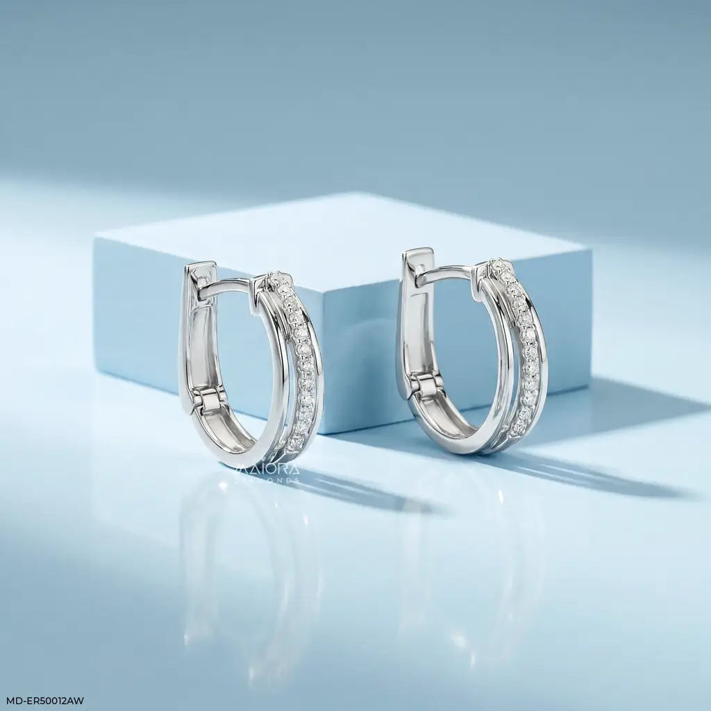 Silver Double Row Lab-Grown Diamond Huggie Hoop Earrings : MD-ER50012AW