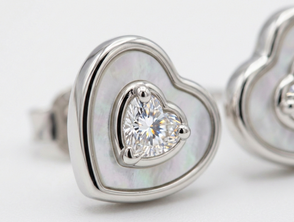 925 Sterling Silver Heart In Heart Zircon Jewellry Set With Chain : SMK-PD-SET-007-CHN