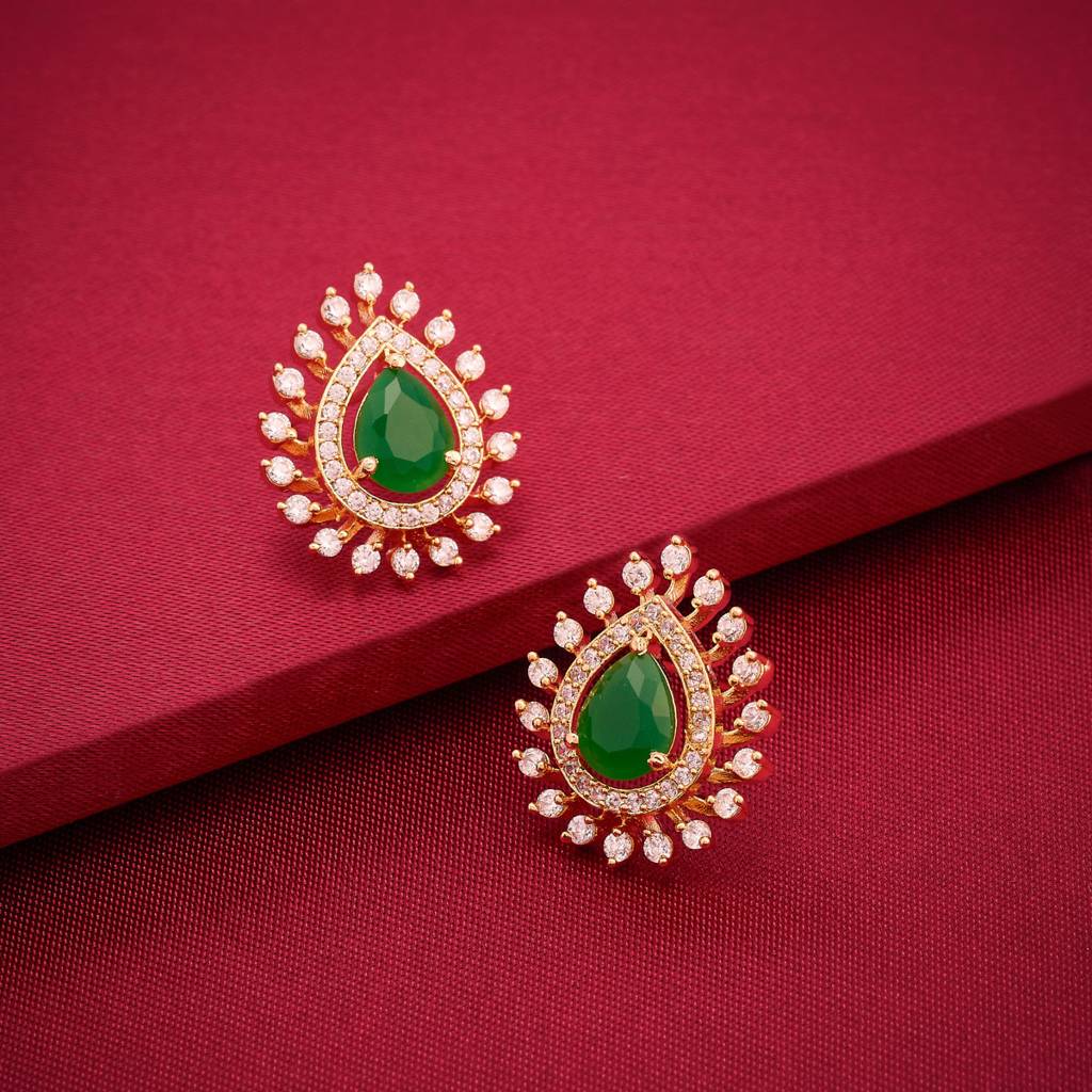 Gold - Plated Party Wear Zircon Earring - 456406 : 456407