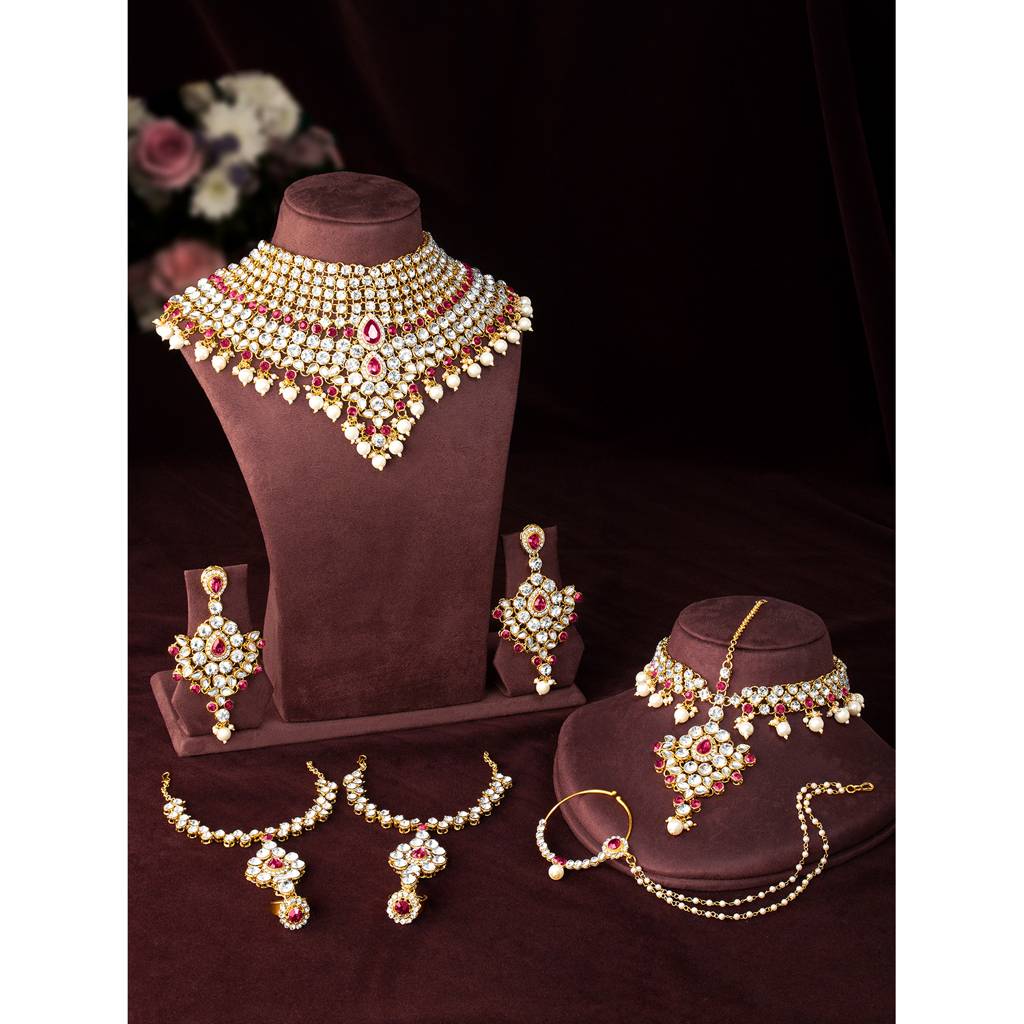 Peora American Diamond Studded Jodha Akbar Bridal Choker Necklace Traditional Jewellery Set Gift For Women Gi : PF37BRBLP021PK