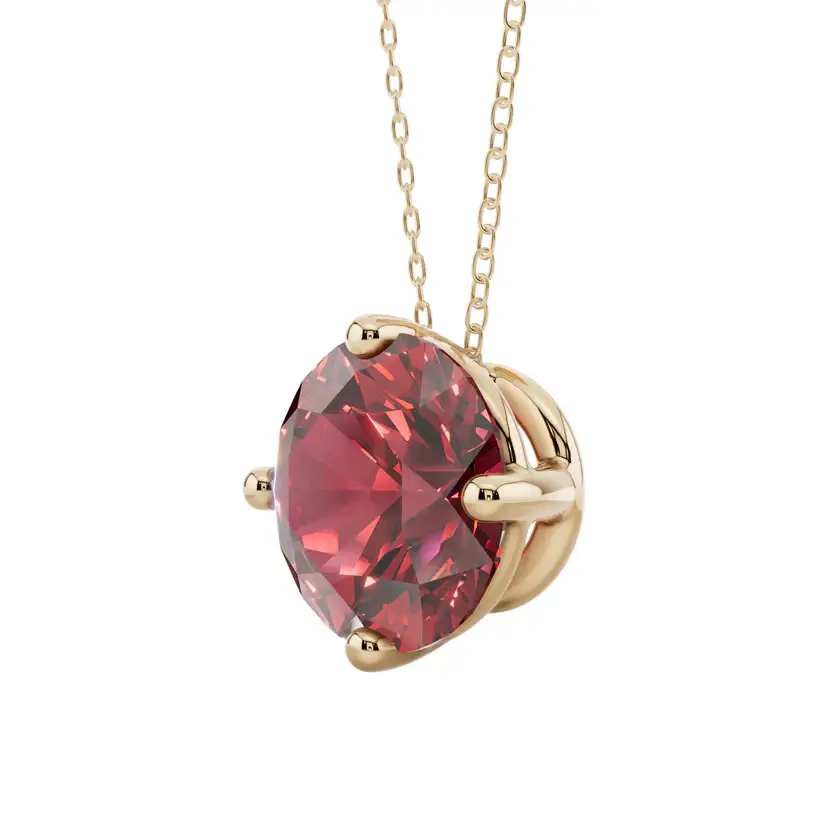 Red Round Solitaire Semi Silver Pendant Necklace : ROND-RED-10-SM-G-C
