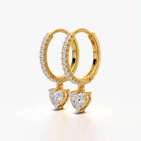 18K Gold Vermeil Heart Drop Pavé Huggie Earrings With Cz Diamond : KED0011-Gold