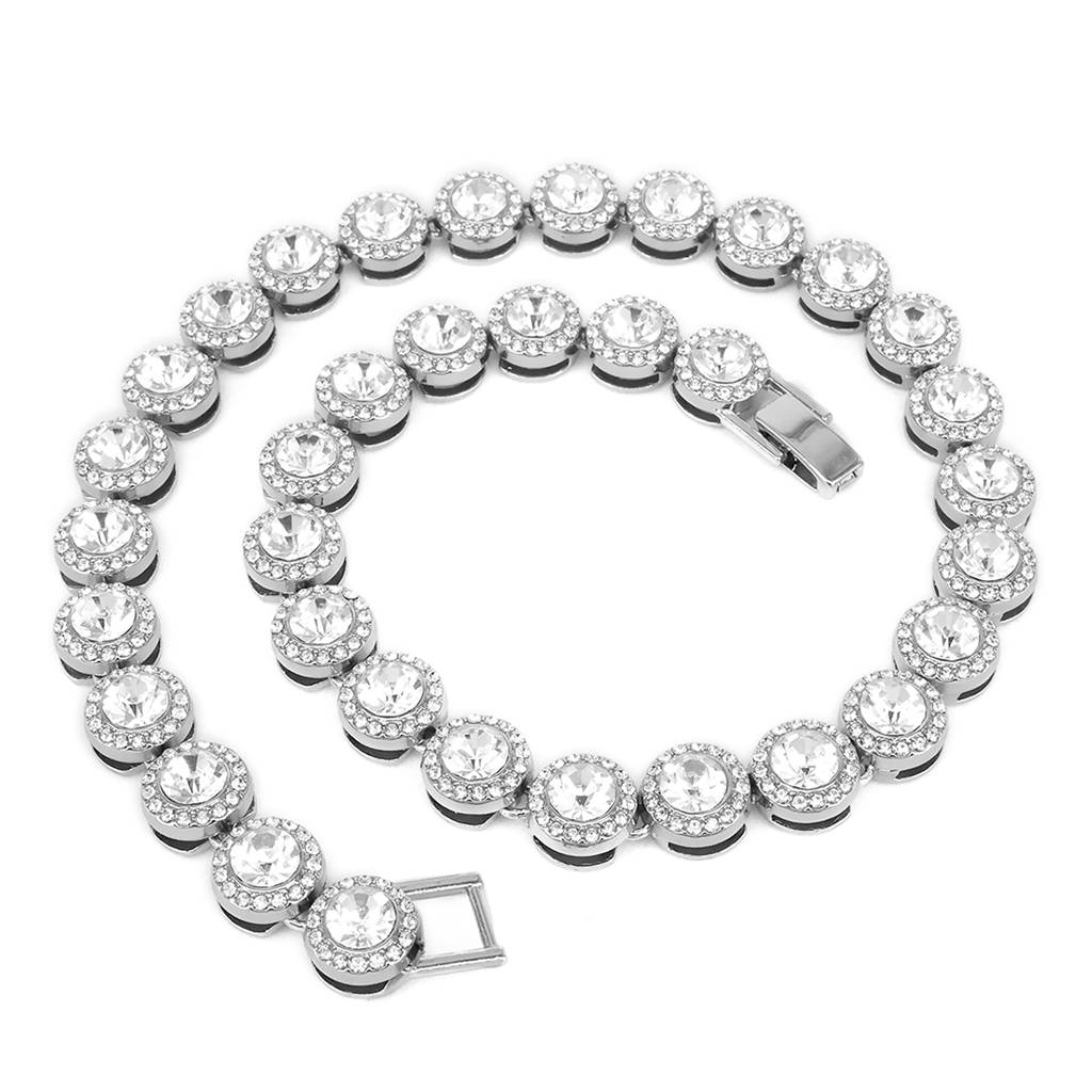 Silver Plated Cubic Zirconia & Crystal Studded Round Tennis Fancy Necklace Stylish Fashion Jewellery For Women & Gi : PX9N213W