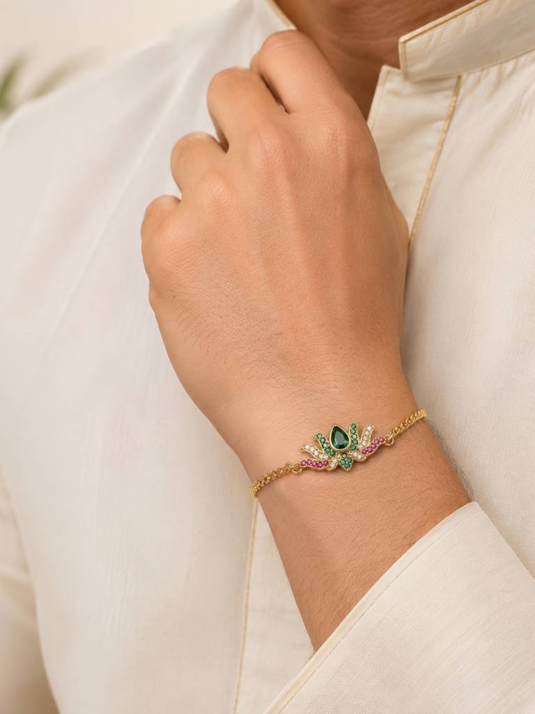 Blue Flower Beaded Rakhi : YI24A1016B