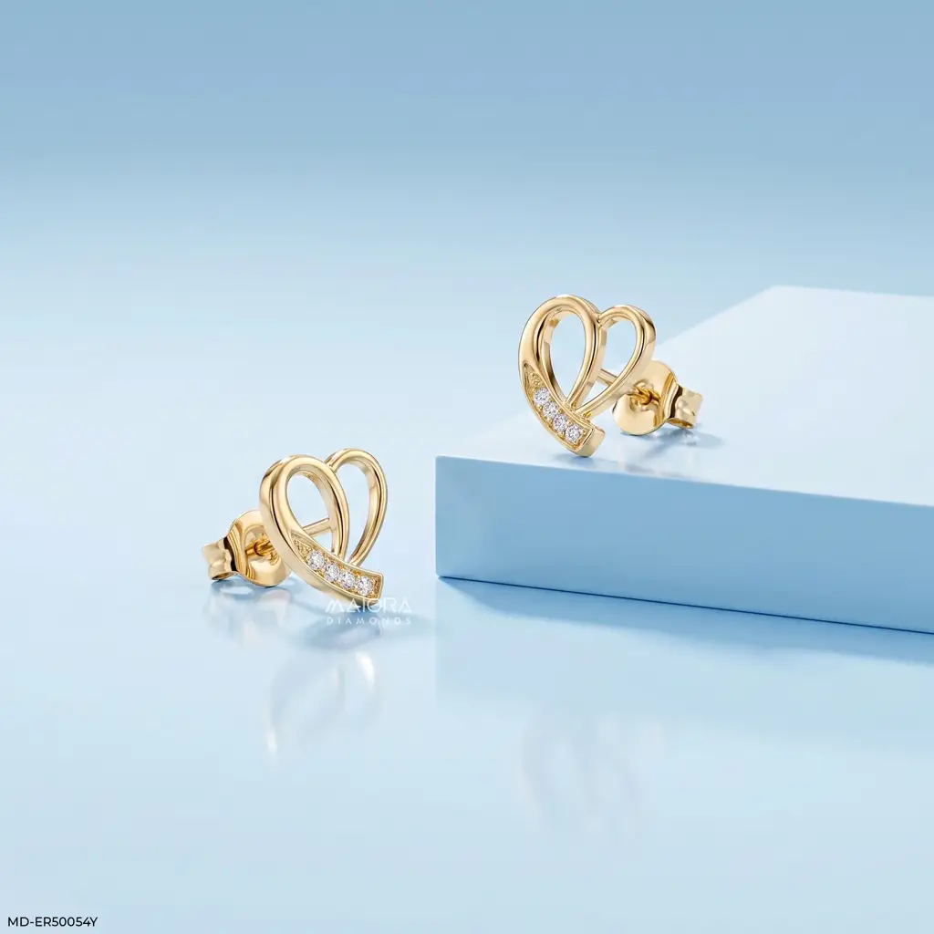 Stellar Open Heart 18K Yellow Gold-Plated 925 Silver Lab Diamond Studs : MD-ER50054Y
