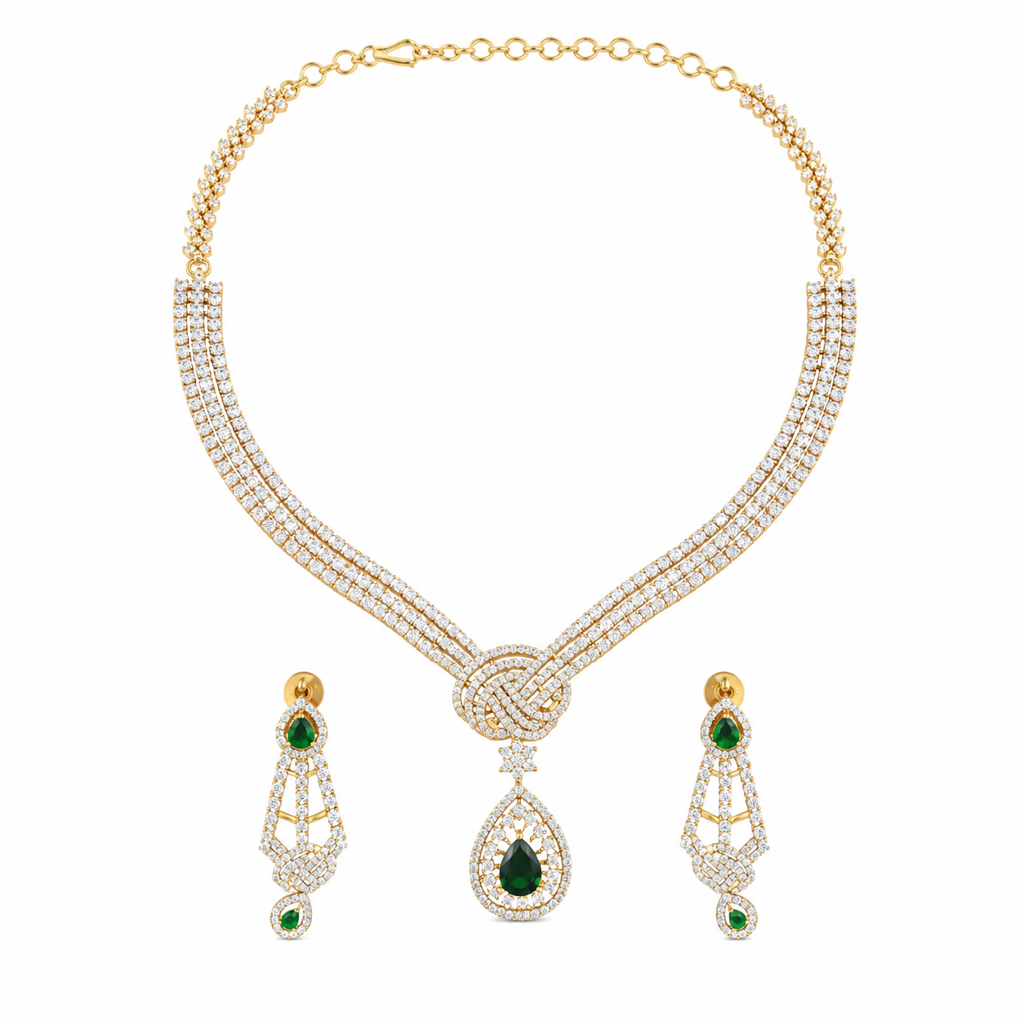 Shagun Emerald Zircon Necklace Set : YI24A1044N
