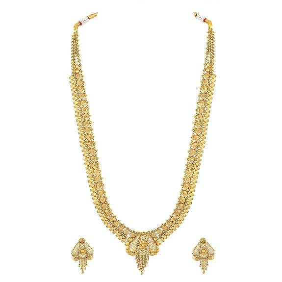 Ethnic Long Necklace Earrings For Women & Girls Gold Plated South Indian Traditional Temple Jewellery Birthday Anni : PF47N57G