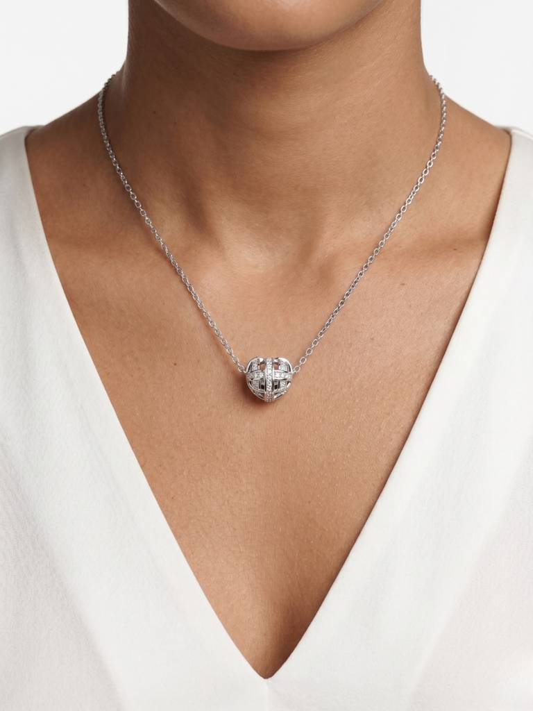 JAIN JEWELS INDIA 925 Sterling Silver Cz Heart Cage Pendant