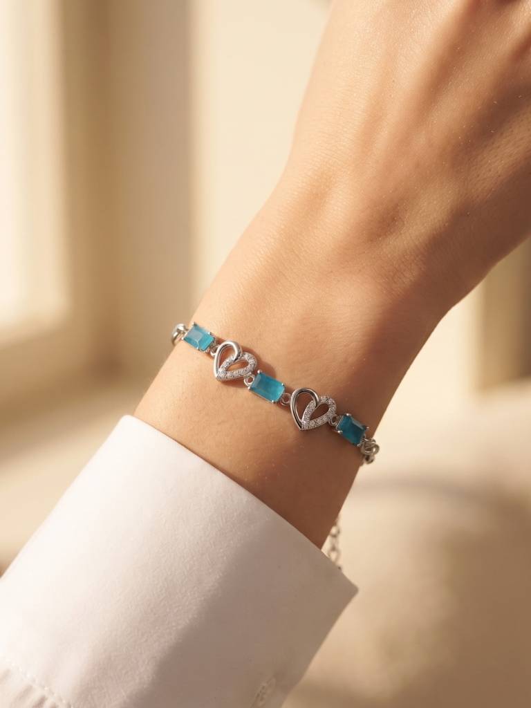 925 Silver Celestine Aqua Knot Bracelet For Women : BR-75