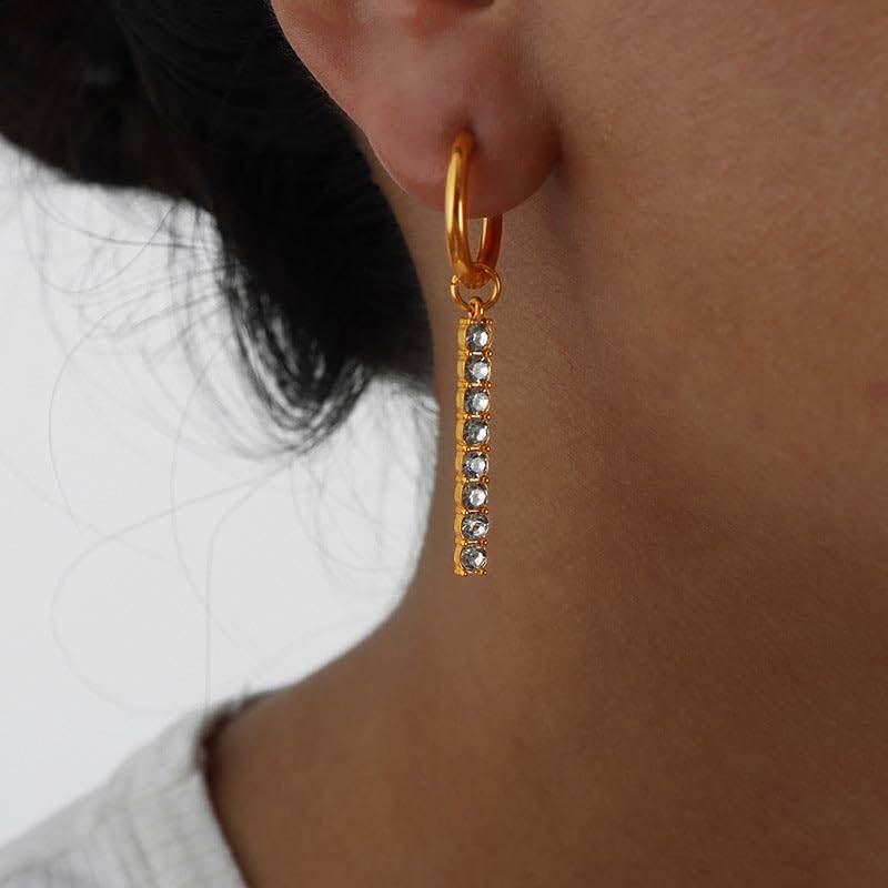 Ira Crystal Line Hoops - Gold | 18K Gold Plated | Waterproof, Hypoallergenic & Anti-Tarnish : DSVDYJ05250070