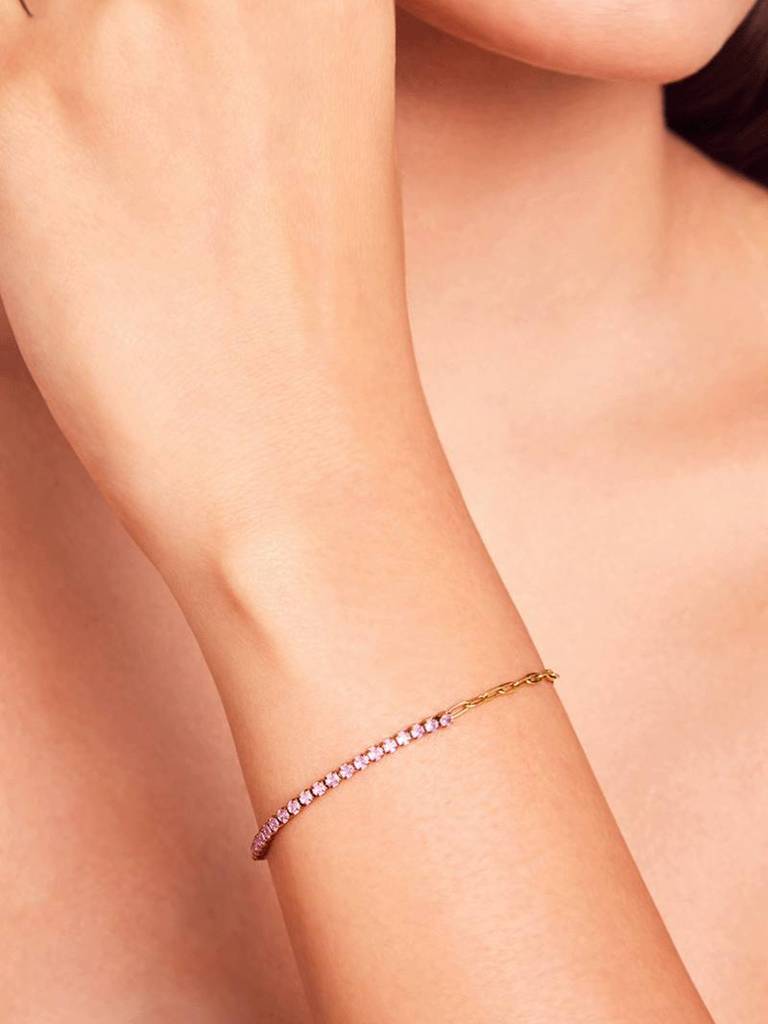 18K Gold Plated Half Chain Tennis Bracelet Stainless Steel Waterproof & Anti-Tarnish : B5ASSS0G