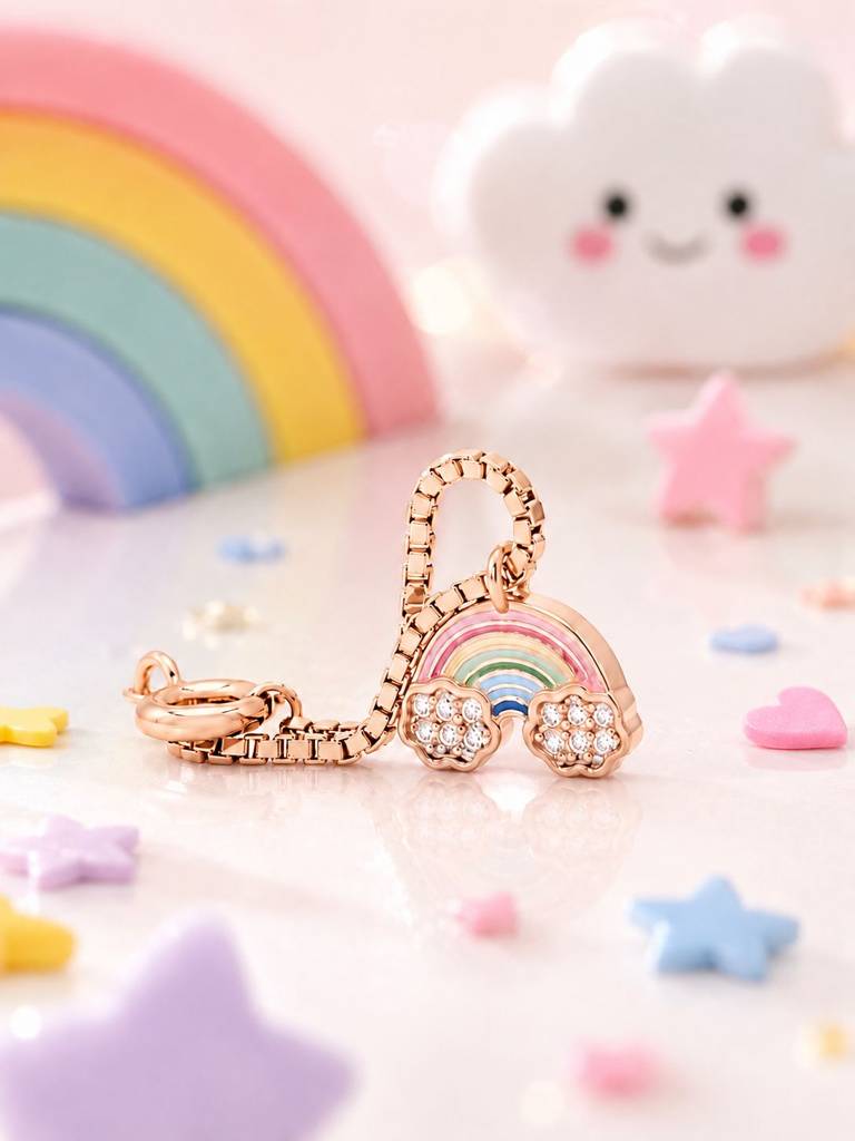 Rose Gold Rainbow Kids Watch Charm On Pure 925 Silver | Sterling Silver Rainbow Jewellery Accessory For Kids : TWC6110_2