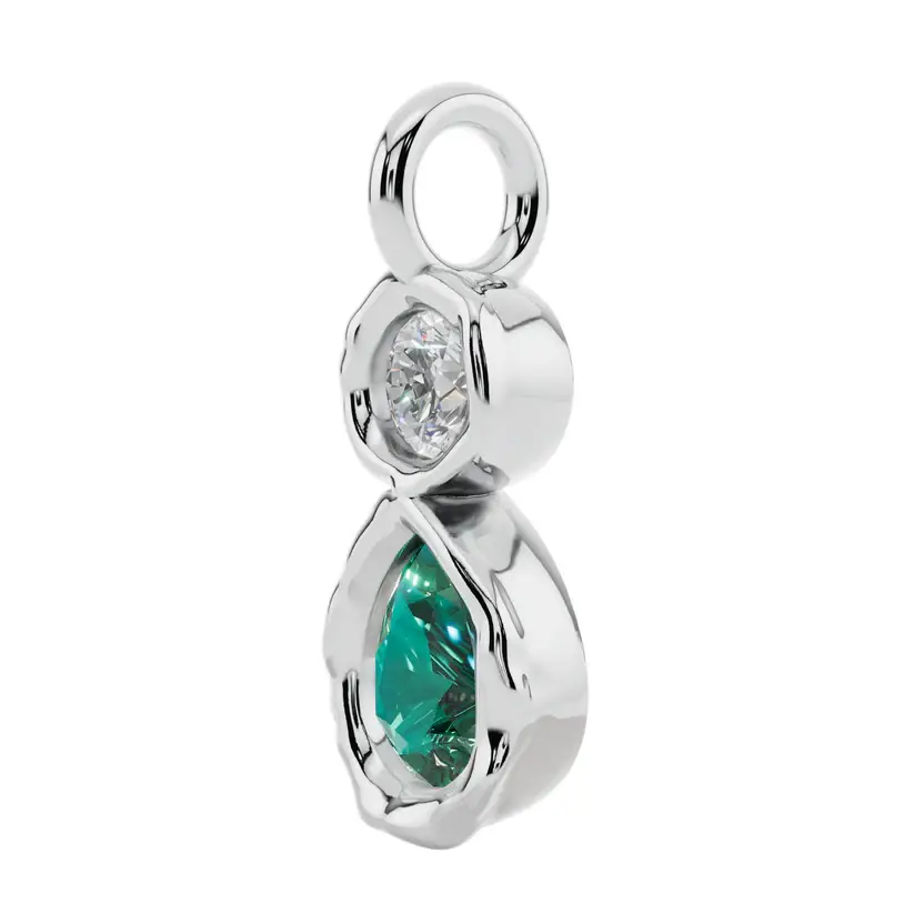 Emerald Dewdrop Semi Silver Pendant Necklace : VFL01-S-SM