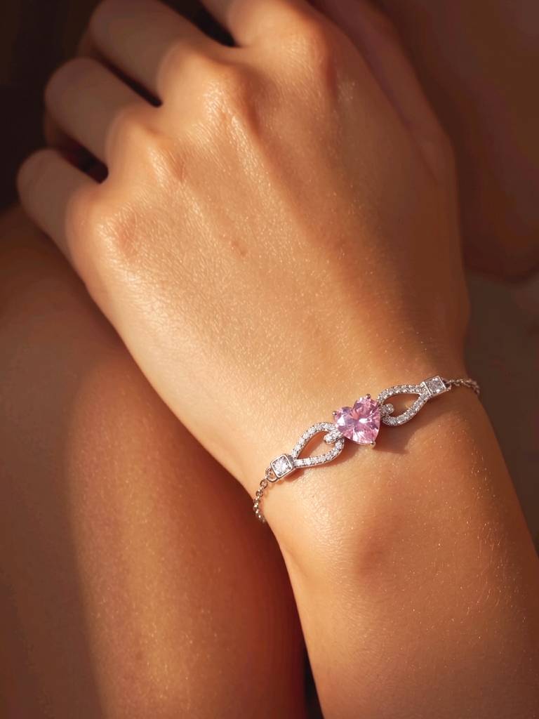 Pink Silver Plated Stylish Bracelet For Women Crystal & Cubic Zirconia Studded Casual & Festive Wear Jewellery Gif : PX9B275PK