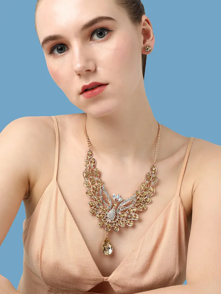 Ariana-Silver Plated Designer Stone Necklace And Earring Set : SOHNCK7116