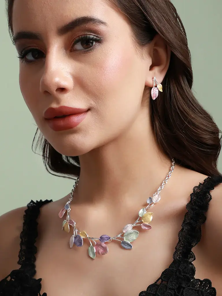 Mayalee-Women'S Multicolour Pastel Leaf Jewellery Set : SOHIJS9777