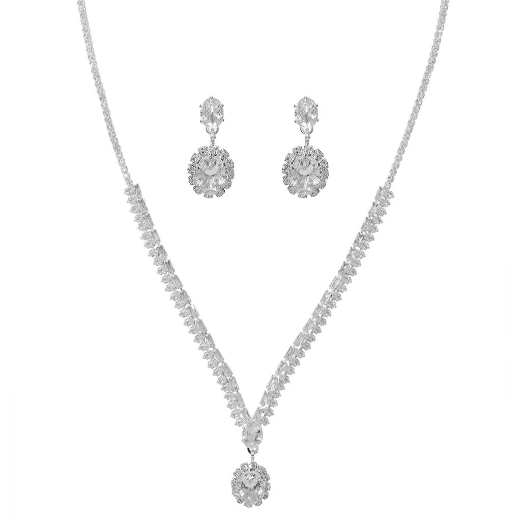 Silver Plated Elegant Pendant Style Necklace Earrings Set For Women : PX9N256W