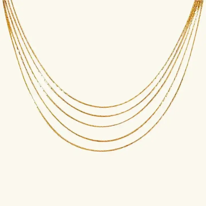 Dainty Layered Chain Necklace (5 Layer Chains) - 18K Gold Plated : PDTTT050