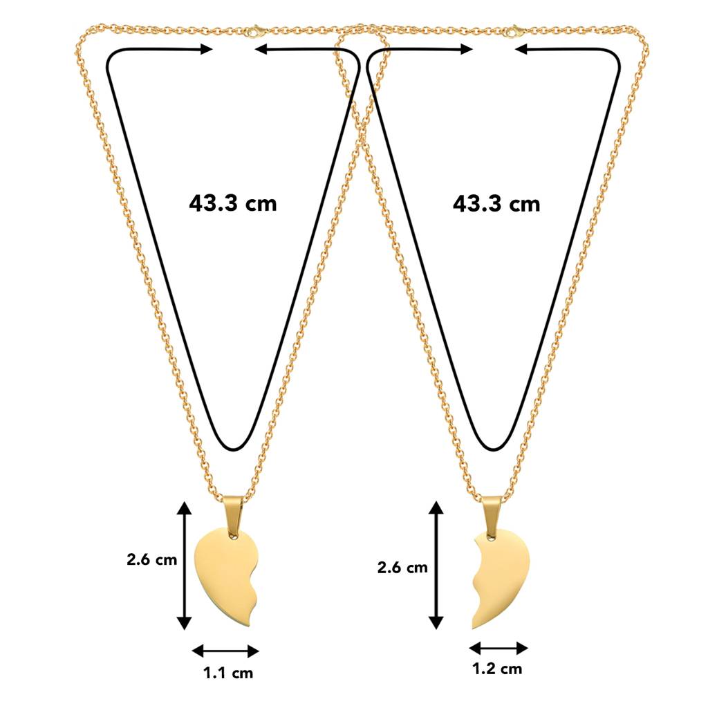 Gold Plated Heart Shape Couple Pendant Chain Necklace Contemporary Style Jewellery For Men & Women : PFCCP20G