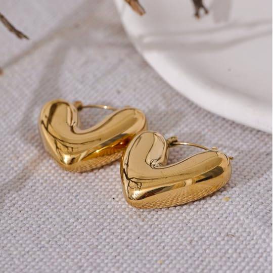 Aahana Curved Heart Hoops - Gold | 18K Gold Plated | Waterproof, Hypoallergenic & Anti-Tarnish : DSVDJY05250348