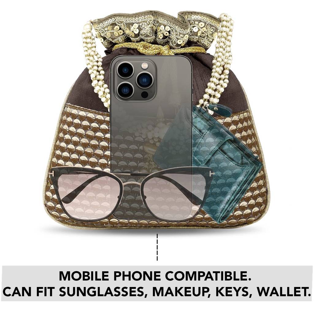 Ethnic Potli Bag For Women Handmade Purse Evening Handbags Stylish Bridal Fashion Clutch Bag Gift For Girls (P05B) : P05BR