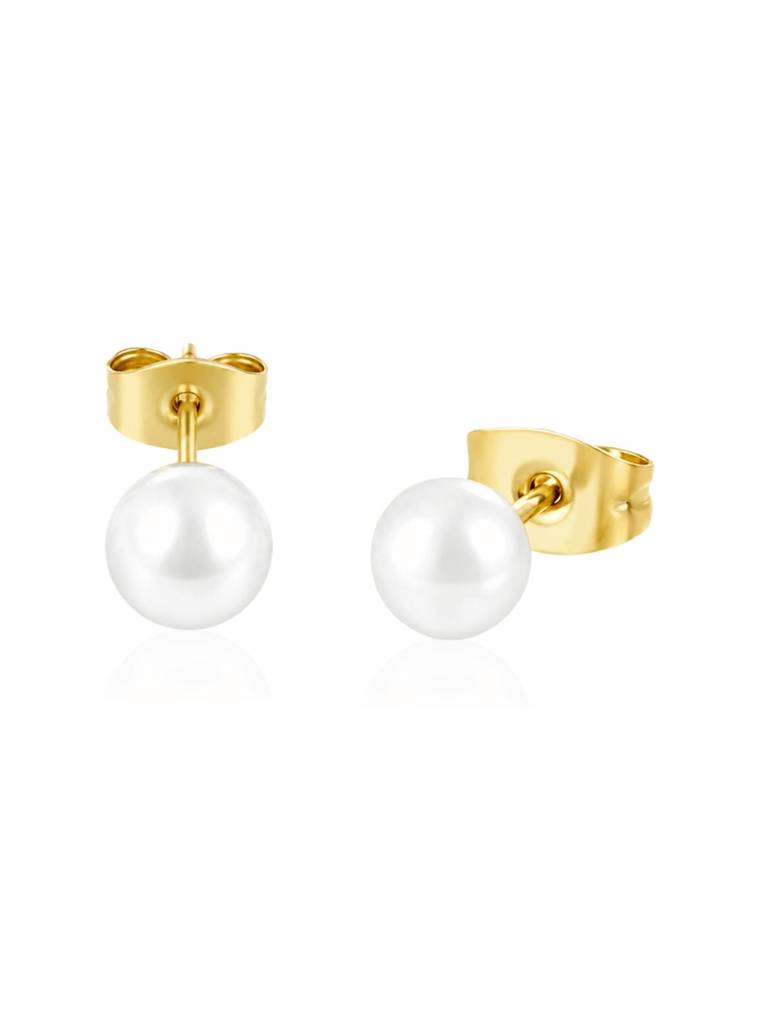 18K Gold Plated Stainless Steel Waterproof & Anti-Tarnish Pearl Stud Earrings : E99ASSS0G