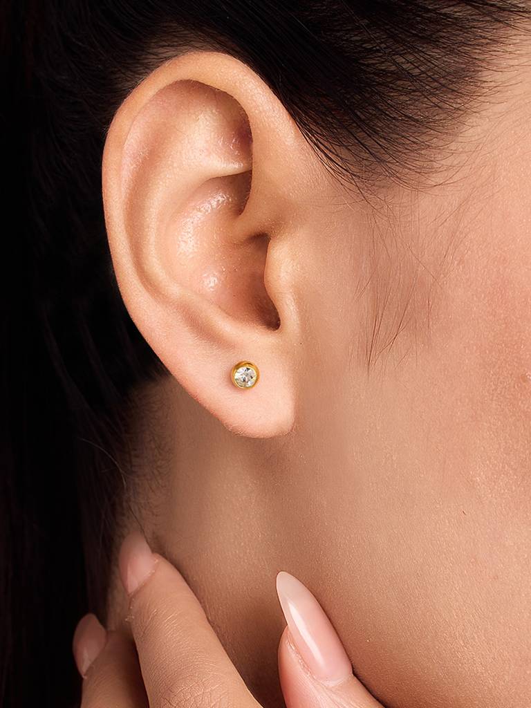 18K Gold Plated Crystal Ball Studs Stainless Steel Waterproof & Anti-Tarnish : E46ASSS0G